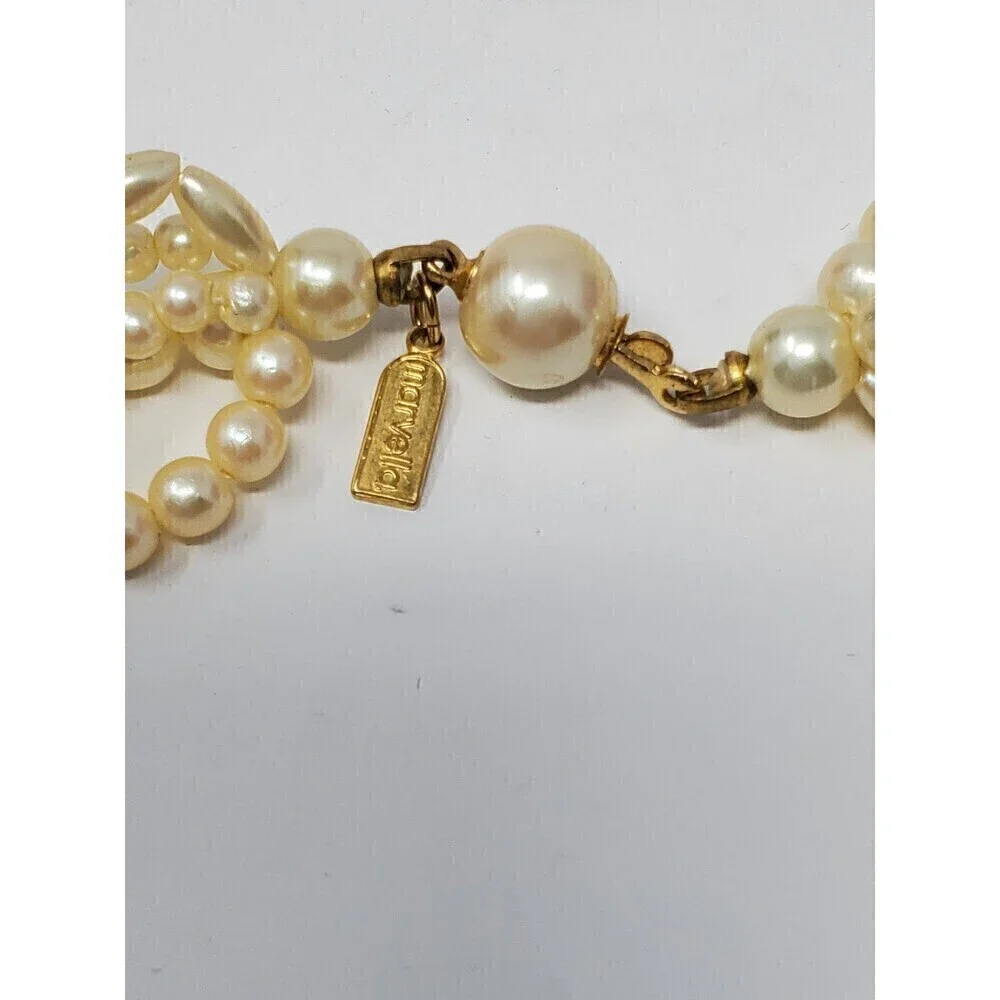 VINTAGE MARVELLA IVORY FAUX PEARL 4 STRAND TWIST NECKLACE FASHION JEWELRY